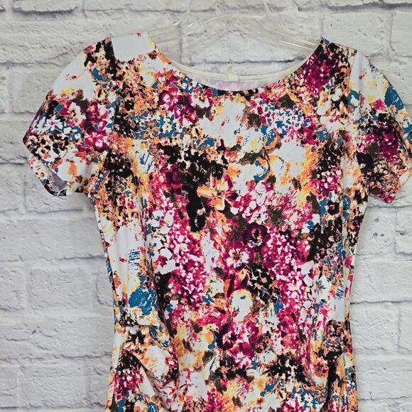 PINKBLUSH Maternity Bold Floral Fitted Bodycon Midi Dress Jacquard Knit Stretchy - Picture 5 of 10